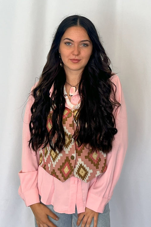 Pink Southwest Tapestry Vest - Cowhide and Conchos