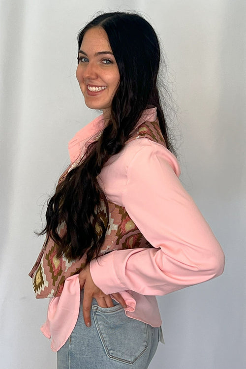 Pink Southwest Tapestry Vest - Cowhide and Conchos