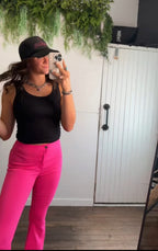Pink Super Stretch Bell Pant - Cowhide and Conchos