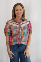 Plaid Posse Top - Cowhide and Conchos