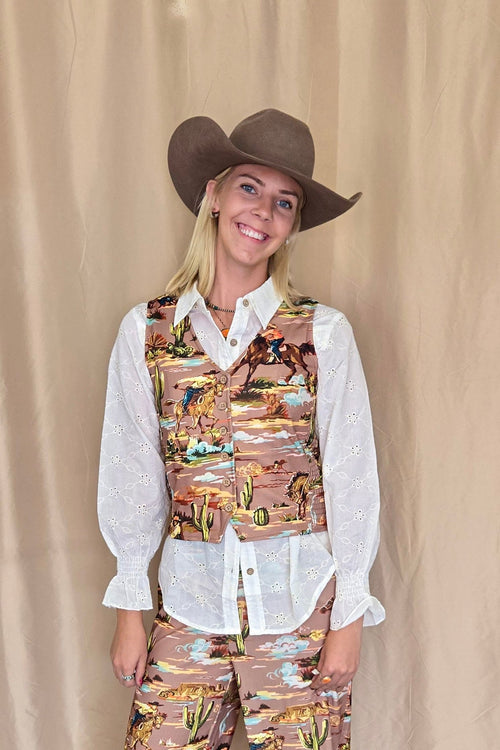 Prairie Eyelet Ruffle Top - Cowhide and Conchos