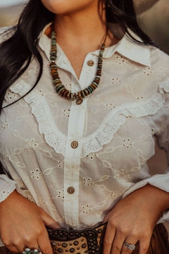 Prairie Eyelet Ruffle Top - Cowhide and Conchos