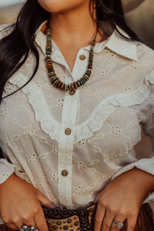 Prairie Eyelet Ruffle Top - Cowhide and Conchos