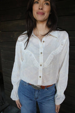 Prairie Eyelet Ruffle Top - Cowhide and Conchos