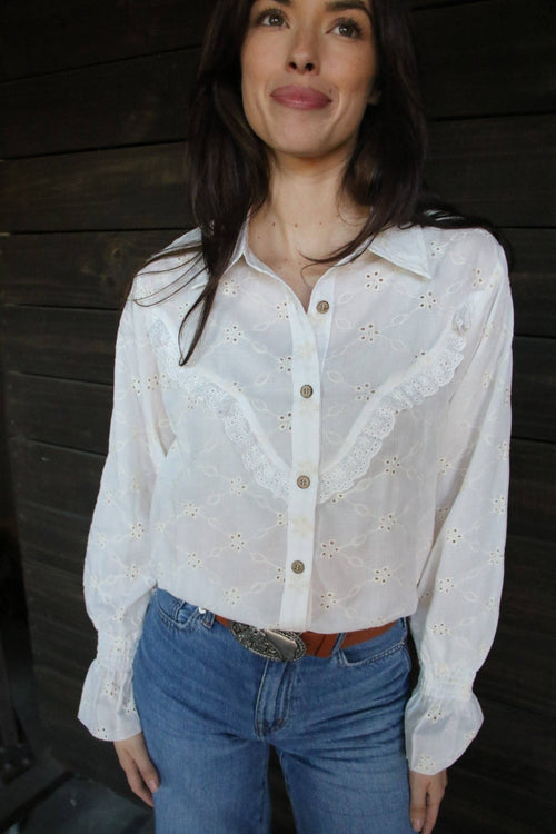 Prairie Eyelet Ruffle Top - Cowhide and Conchos
