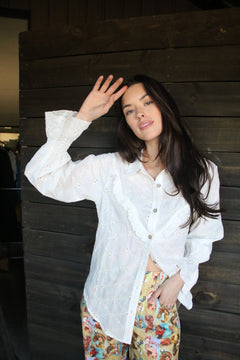 Prairie Eyelet Ruffle Top - Cowhide and Conchos