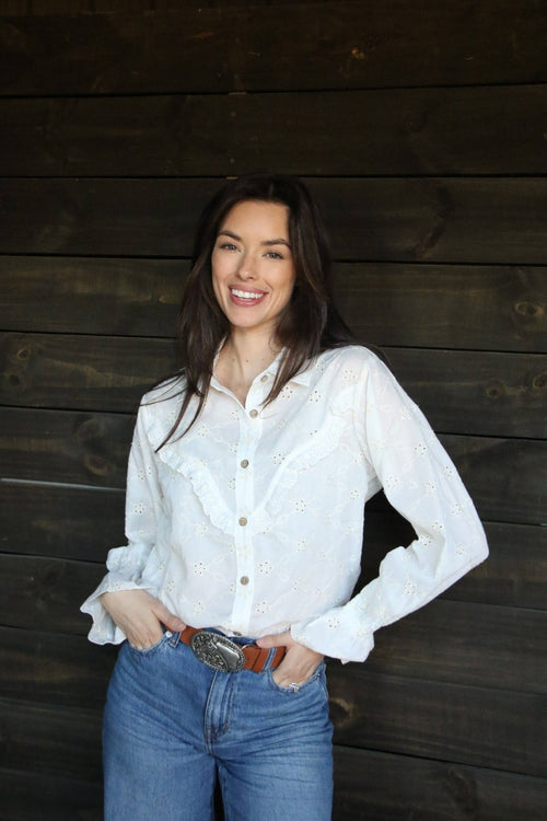 Prairie Eyelet Ruffle Top - Cowhide and Conchos