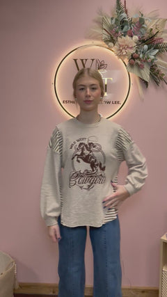 Wild West Cowgirls Graphic Knit Top - Taupe or Olive