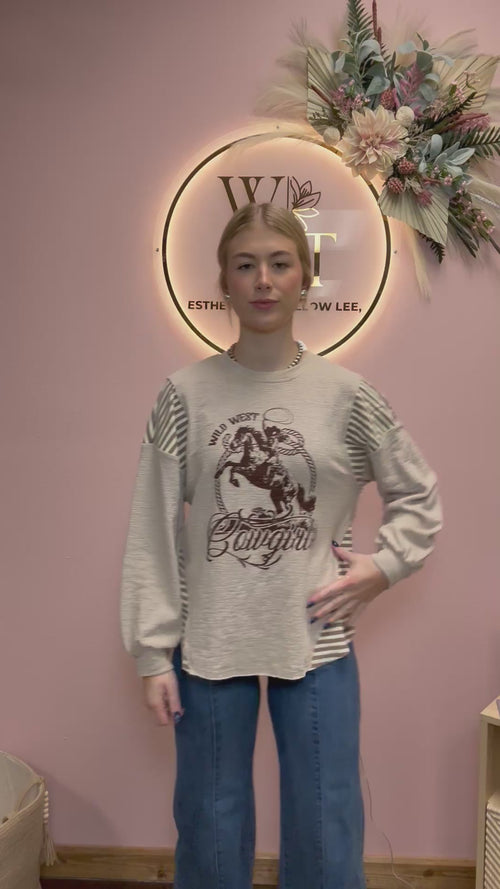 Wild West Cowgirls Graphic Knit Top - Taupe or Olive