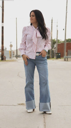 Howdy Hanny Mauve Stripe Long Sleeve Bow Tie Top