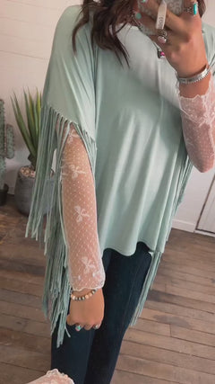 Showstopper Fringe Top - Washed Seafoam
