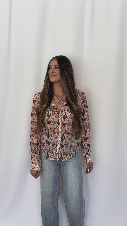 Painted Desert Chiffon Button Up Blouse