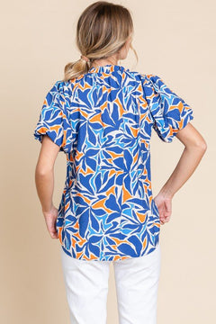 Print Puffed Sleeves Top - 1 large remaining - Cowhide and Conchos