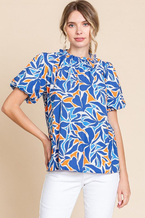 Print Puffed Sleeves Top - 1 large remaining - Cowhide and Conchos