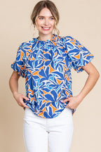 Print Puffed Sleeves Top - 1 large remaining - Cowhide and Conchos