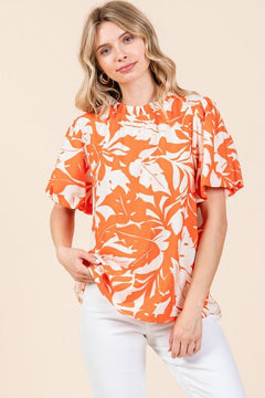 Print Puffed Sleeves Top - Cowhide and Conchos