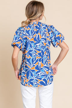 Print Puffed Sleeves Top - 1 large remaining