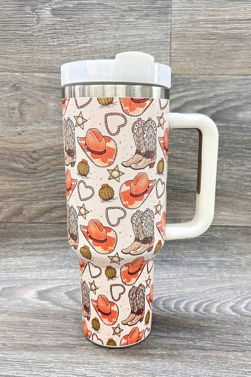 Punchy Stainless Steel 40 Oz Western Tumbler - Cowhide and Conchos
