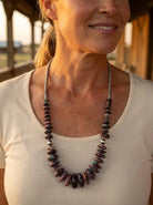 Purple Spiny Oyster & Turquoise Graduated Necklace with Hematite — 23 inch - Cowhide and Conchos