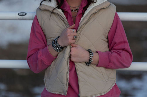 Quilted Collared Fleece Lined Zip Up Vest - small remaining - Cowhide and Conchos