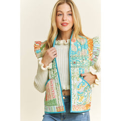 Quilted Ruffle Vest - Cowhide and Conchos