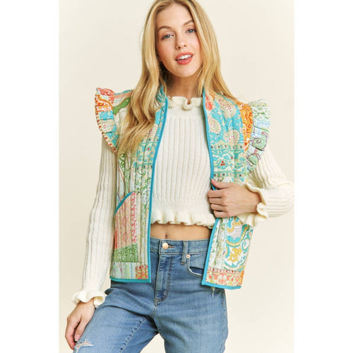 Quilted Ruffle Vest - Cowhide and Conchos