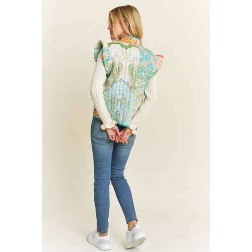 Quilted Ruffle Vest - Cowhide and Conchos