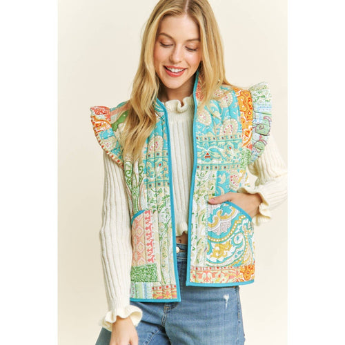 Quilted Ruffle Vest - Cowhide and Conchos