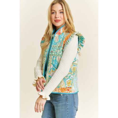 Quilted Ruffle Vest - Cowhide and Conchos