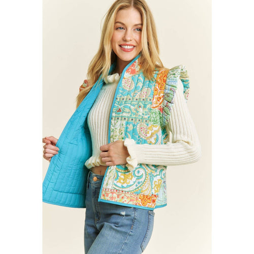 Quilted Ruffle Vest - Cowhide and Conchos