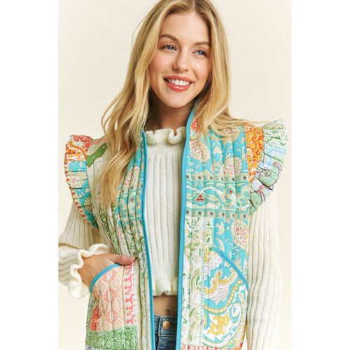 Quilted Ruffle Vest - Cowhide and Conchos
