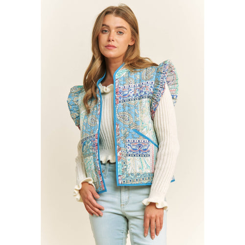 Quilted Ruffle Vest - Cowhide and Conchos