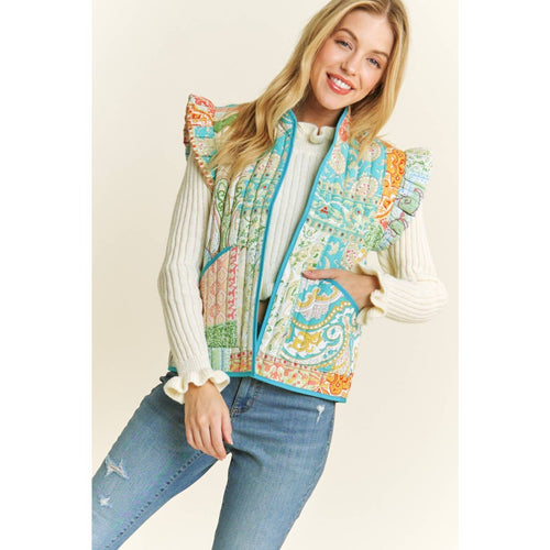Quilted Ruffle Vest - Cowhide and Conchos