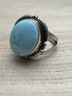 Randy Billy Golden Hills Turquoise & Sterling Silver Ring - Size 9 - Cowhide and Conchos