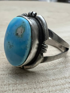 Randy Billy Golden Hills Turquoise & Sterling Silver Ring - Size 9 - Cowhide and Conchos