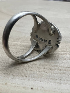 Randy Billy Golden Hills Turquoise & Sterling Silver Ring - Size 9 - Cowhide and Conchos