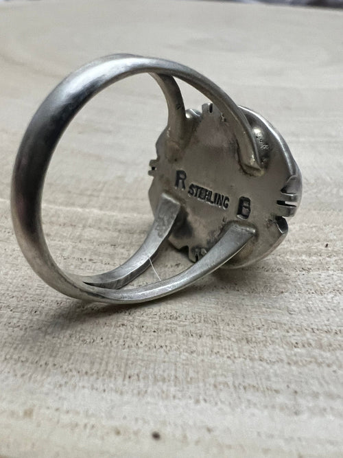 Randy Billy Golden Hills Turquoise & Sterling Silver Ring - Size 9 - Cowhide and Conchos