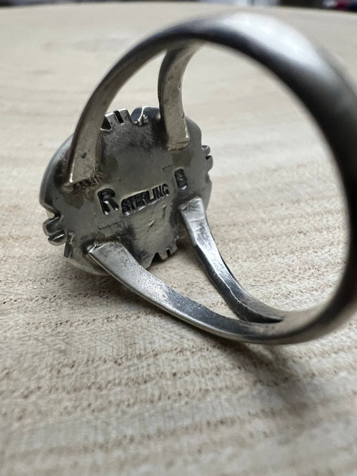 Randy Billy Golden Hills Turquoise & Sterling Silver Ring - Size 9 - Cowhide and Conchos