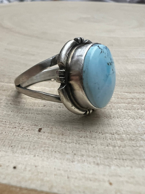 Randy Billy Golden Hills Turquoise & Sterling Silver Ring - Size 9 - Cowhide and Conchos