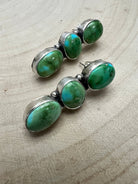 Randy Billy Navajo Sonoran Mountain Turquoise & Sterling Silver Earrings — 1 3/8" × 1/2" (Hallmarked, Heirloom) - Cowhide and Conchos