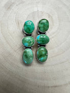 Randy Billy Navajo Sonoran Mountain Turquoise & Sterling Silver Earrings — 1 3/8" × 1/2" (Hallmarked, Heirloom) - Cowhide and Conchos