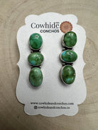 Randy Billy Navajo Sonoran Mountain Turquoise & Sterling Silver Earrings — 1 3/8" × 1/2" (Hallmarked, Heirloom) - Cowhide and Conchos