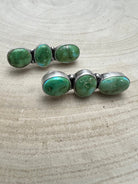 Randy Billy Navajo Sonoran Mountain Turquoise & Sterling Silver Earrings — 1 3/8" × 1/2" (Hallmarked, Heirloom) - Cowhide and Conchos