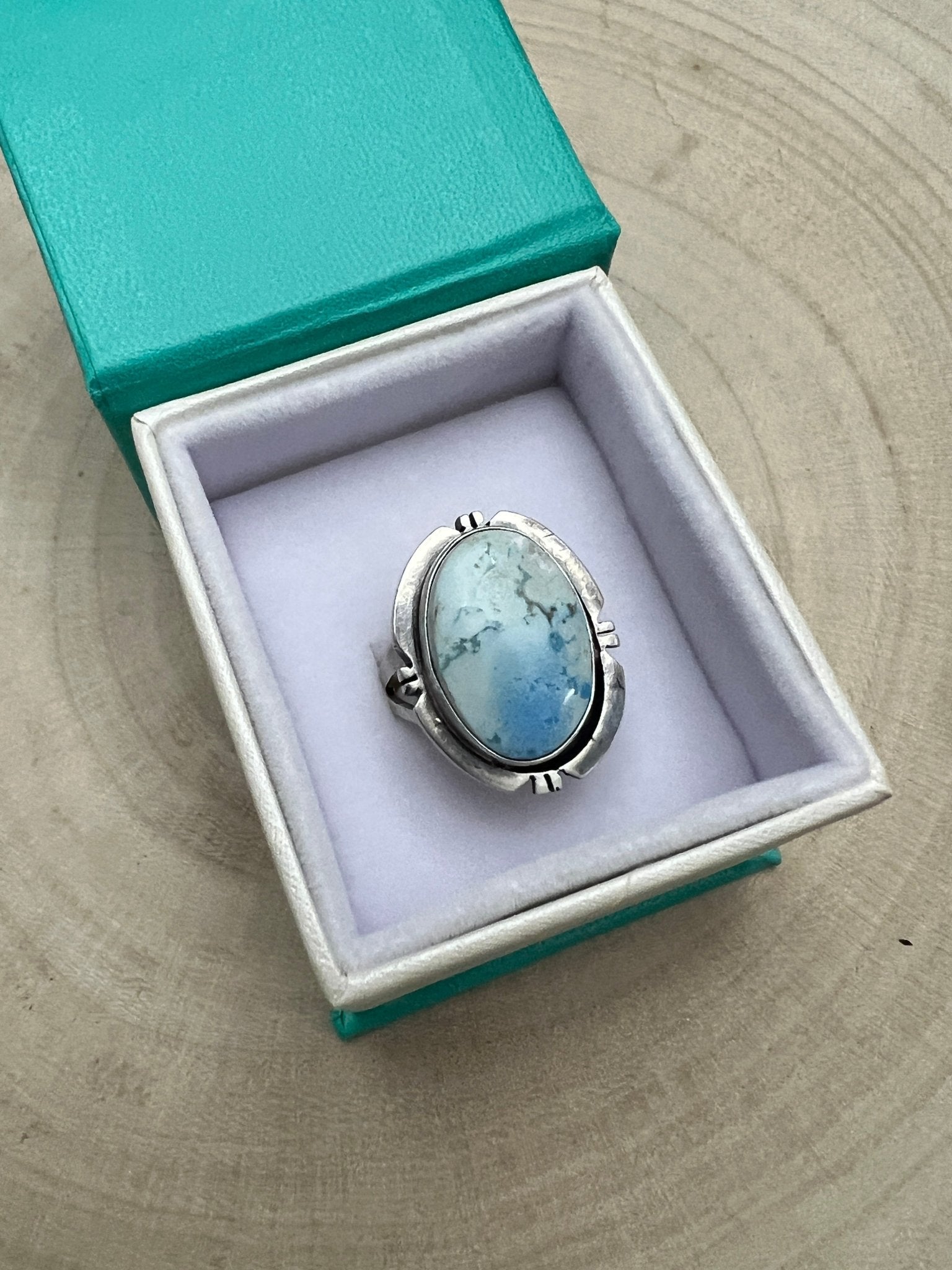 Randy Billy Navajo Sterling Silver Ring with Golden Hills Turquoise — Size 9 (Hallmark Randy Billy) - Cowhide and Conchos