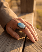 Randy Billy Navajo Sterling Silver Ring with Golden Hills Turquoise — Size 9 (Hallmark Randy Billy) - Cowhide and Conchos