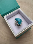 Randy Billy Navajo Sterling Silver Ring with Natural Fox Turquoise — Adjustable, 7/8" × 5/8" (Hallmarked, Heirloom Rare Variety) - Cowhide and Conchos