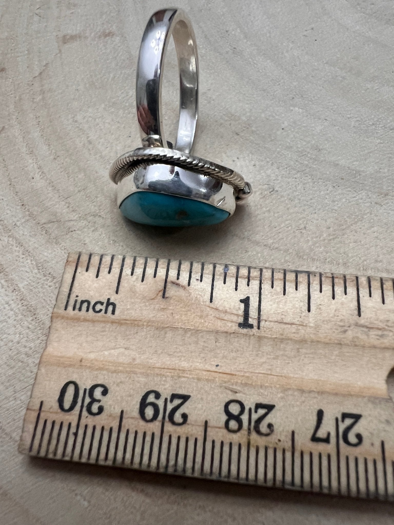 Randy Billy Navajo Sterling Silver Ring with Natural Fox Turquoise — Adjustable, 7/8" × 5/8" (Hallmarked, Heirloom Rare Variety) - Cowhide and Conchos