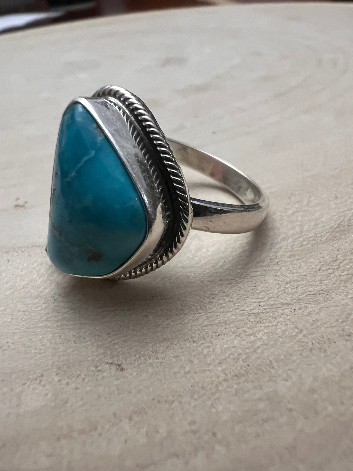 Randy Billy Navajo Sterling Silver Ring with Natural Fox Turquoise — Adjustable, 7/8" × 5/8" (Hallmarked, Heirloom Rare Variety) - Cowhide and Conchos