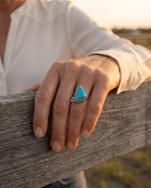 Randy Billy Navajo Sterling Silver Ring with Natural Fox Turquoise — Adjustable, 7/8" × 5/8" (Hallmarked, Heirloom Rare Variety) - Cowhide and Conchos