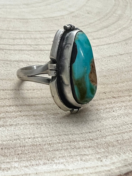 Randy Billy Royston Turquoise & Sterling Silver Ring - Size 10 - Cowhide and Conchos